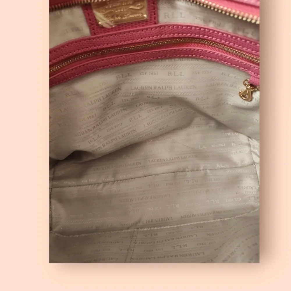 Ralph Lauren Pink Leather Satchel w Gray Interior